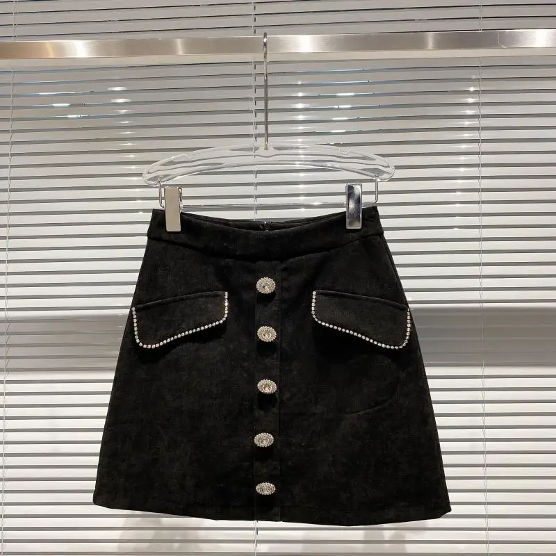 Женская осенне-зимняя мини-юбка трапециевидной формы с высокой талией и узором