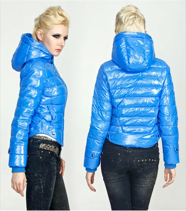 Большая распродажа 90% настоящий пуховик Женский глянцевый яркий тканевый теплый