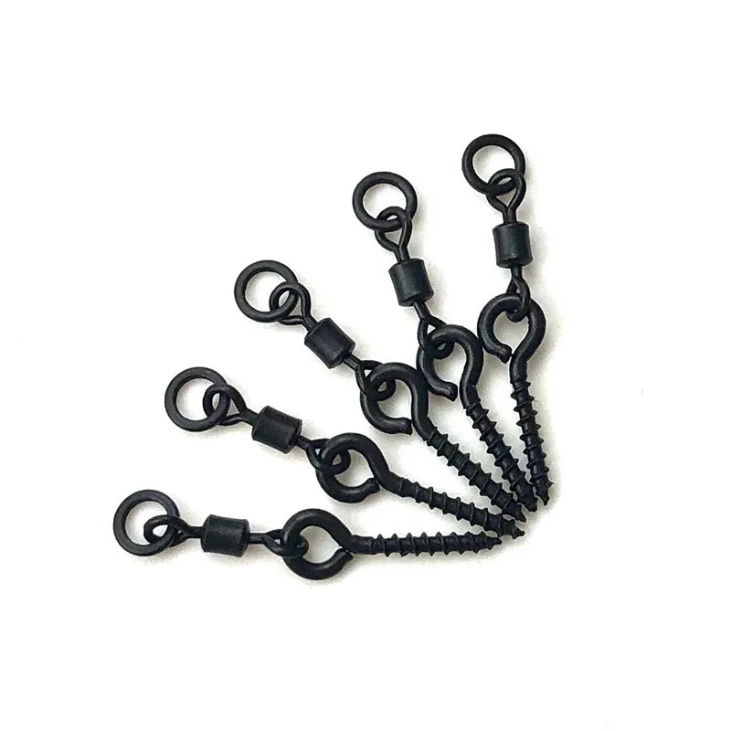 

10pcs Carp Fishing Ring Swivel With Bait Screws For Hair Rigs Bait Screw For Fake Corn Pop Up Zig Foam Matte Black