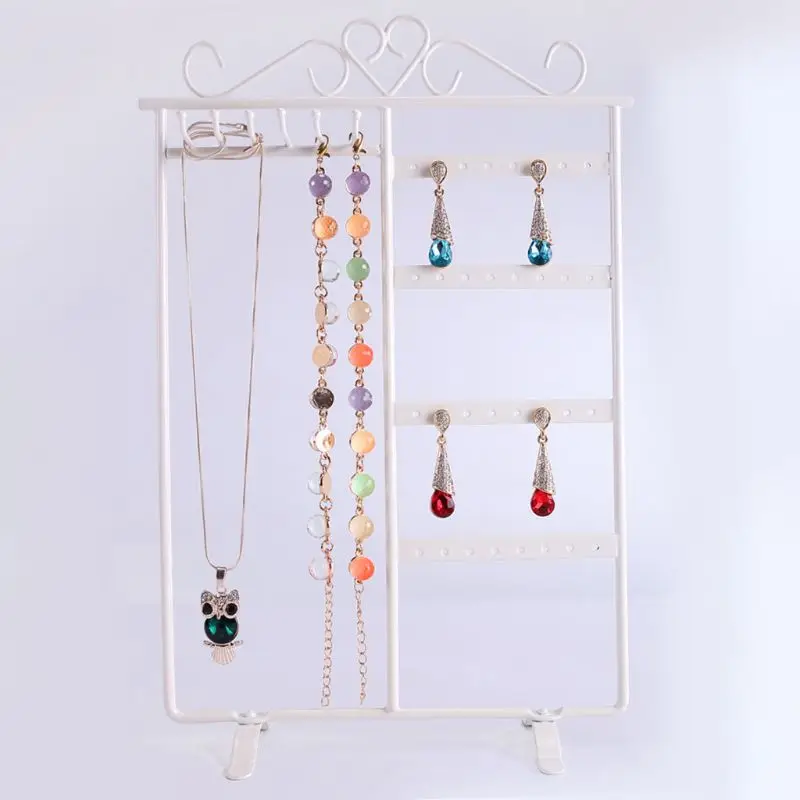 

X7AF 32 Hole 6 Hook Jewelry Stand Earring Organizer Bracelet Showcase Necklace Jewellery Display Holder