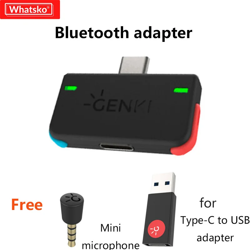 Bluetooth передатчик Whatsko для GENKI Type C V5.0 с микрофоном Nintendo Switch PS4 TV PC USB беспроводной