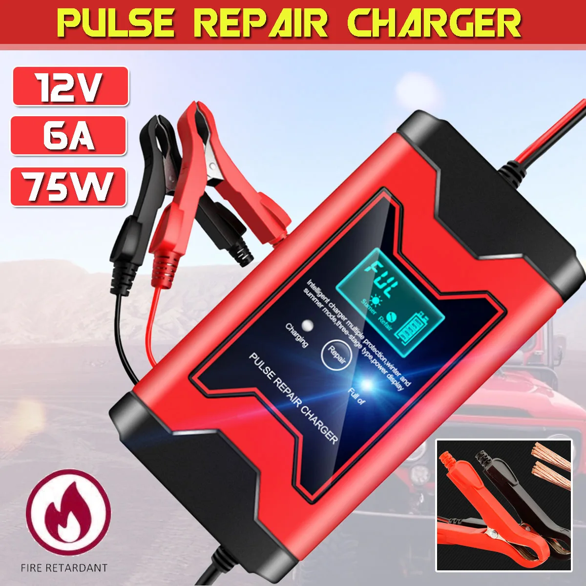 12V 6A Full Automatic Car Charger Motorcycle Battery Charger Intelligent Pulse Repair Car Cell Charger Smart Battery Maintainer