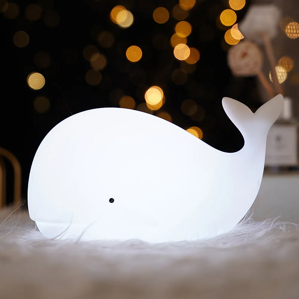 Whale Night Light Touch Sensor Colorful Rechargeable Bedroom Cartoon Silicone Animal LED Night Lamp for Children Kids Baby Gift panda led night light touch sensor colorful cartoon silicone lamp usb rechargeable bedroom bedside lamp for children kids