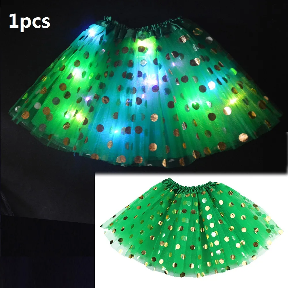 1pcs green Светодиодный светильник в горошек с блестками, детская одежда танцевальная юбка-пачка, юбка-американка вечерние, для танцев, на Рождество, для детей от 3 до 12 лет - Цвет: 1pcs green