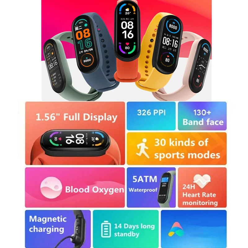Водонепроницаемый спортивный смарт-браслет M6 Смарт-часы Band6 фитнес-трекер с