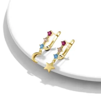 

Fashion Asymmetrical Star Moon Earrings Colorful Crystal Earrings Retro Pop Girls Women KZCE322 Earrings for Women