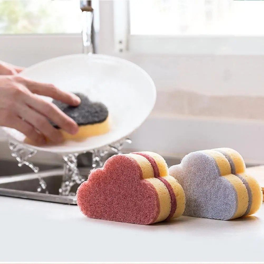 

4pcs Cleaning Sponges Cloud Shape Kitchen Oil-absorbing Dishwashing Cloth Glass Washing Sponges Strong Decontamination Pads