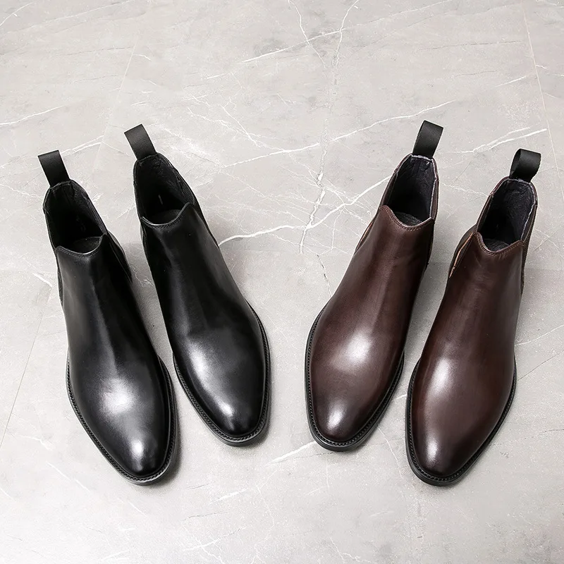 Bottines Chelsea à bout pointu pour hommes, chaussures Vintage de styliste britannique à fermeture éclair, nouvelle mode printemps-automne
