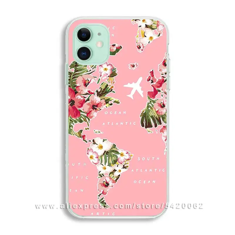 Роскошный дорожный Мягкий ТПУ чехол для телефона с картой мира для iPhone 11 Pro XR XS Max прозрачный силиконовый чехол для iPhone 6 7 8 Plus - Цвет: 22049