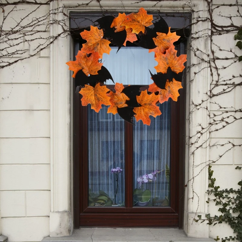 10 дюймовый кленовый венок на Хэллоуин Искусственный Кленовый лист летучая мышь