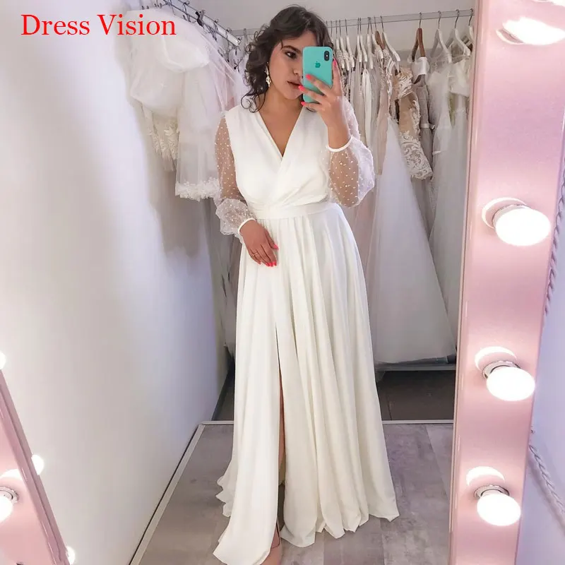 

Шифоновое Свадебное платье с V-образным вырезом и длинным рукавом