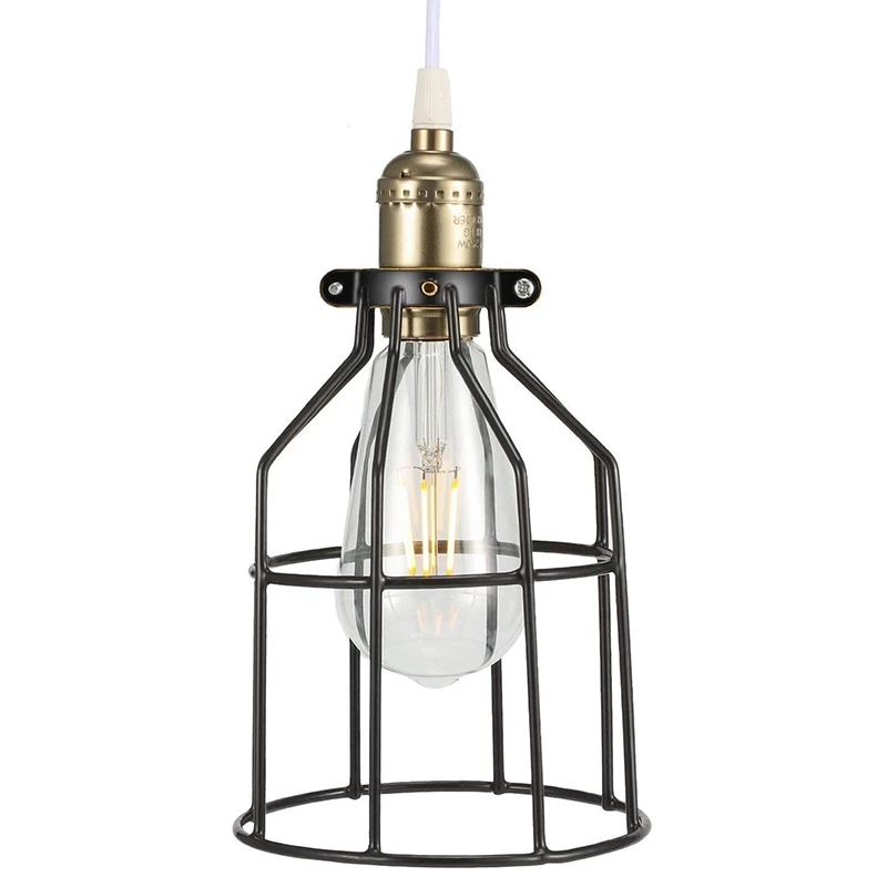 

4 Pcs Retro Style Black Metal Basket Cage Ceiling Pendant Light Shade for Dining Room Bedroom Loft Hallway