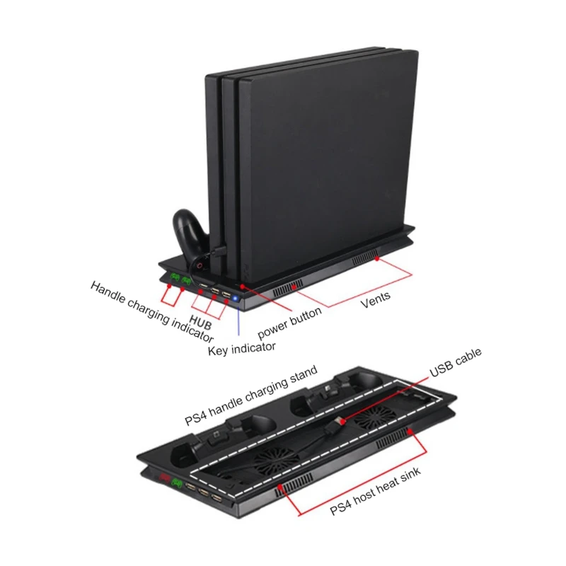 Вертикальная подставка с охлаждающим вентилятором для PS4 Slim/Pro/Обычная Playstation 4