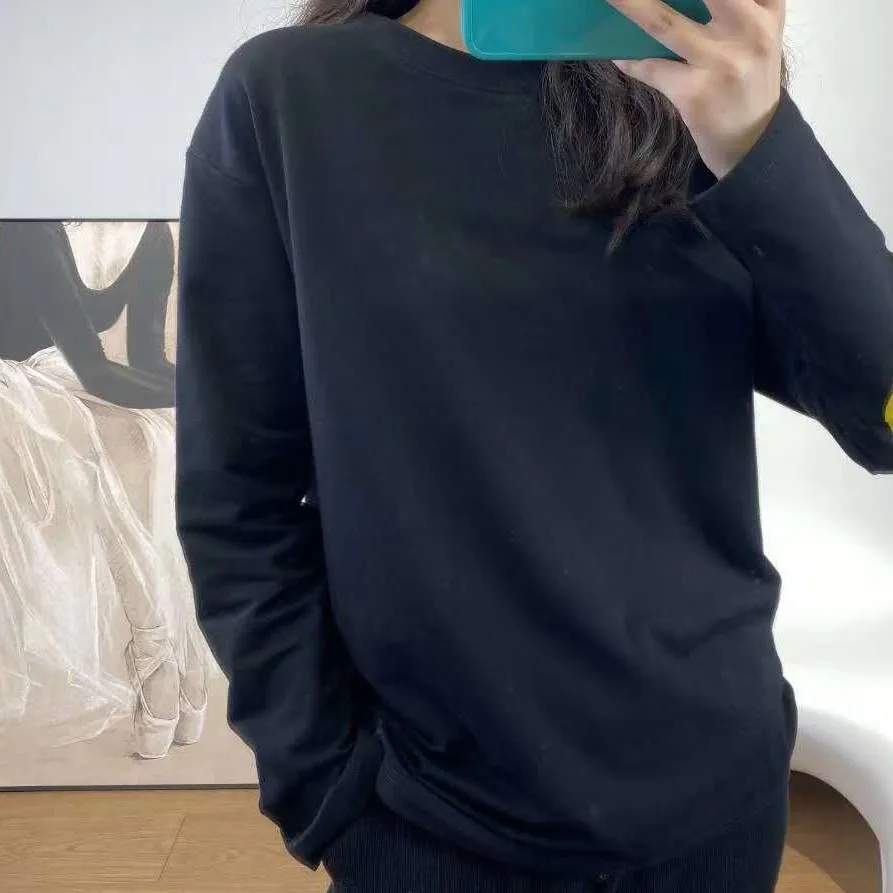

Smiley Face Pattern Comfortable Terry Cotton White Long-sleeved T-shirt Women Korean Loose Women Autumn Clothes