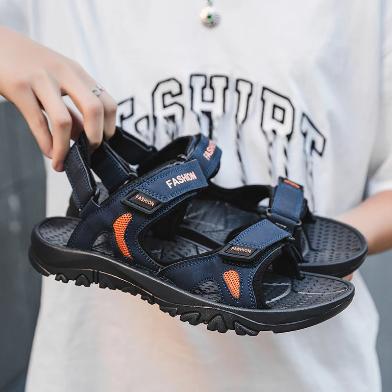 

2021 New Man Outdoor Beach Sneakers Leisure Men Sandals Black Khaki Fretwork Sandals Man Comfortable Trekking Sandals Big Size