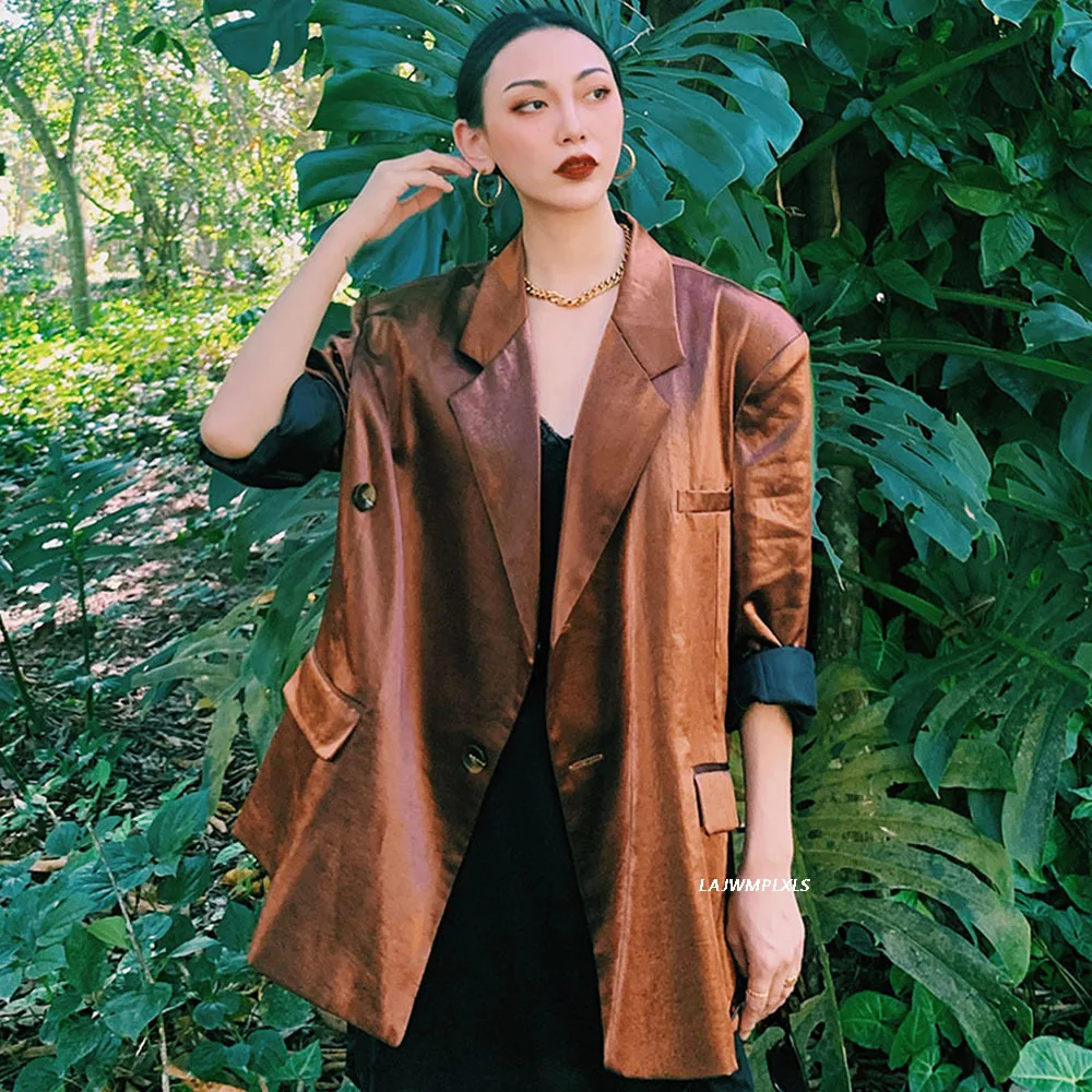 

Высококачественный пиджак из ткани ацетат костюм женский пиджак весна лето новый темперамент элегантный костюм куртка Удобная блестящая т...