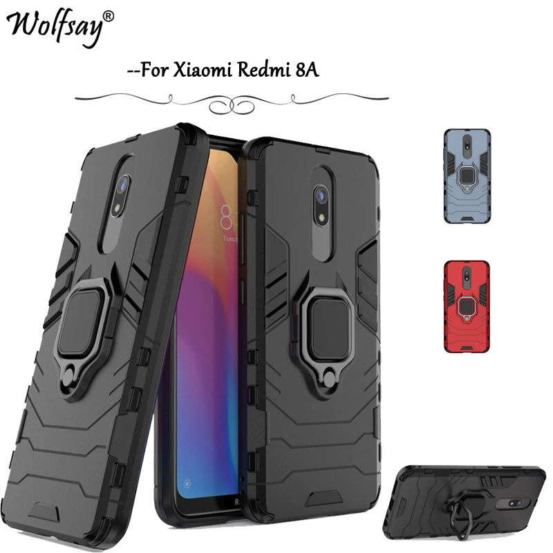 Чехол для Xiaomi Redmi 8A бронированный металлический чехол с кольцом пальца жесткий
