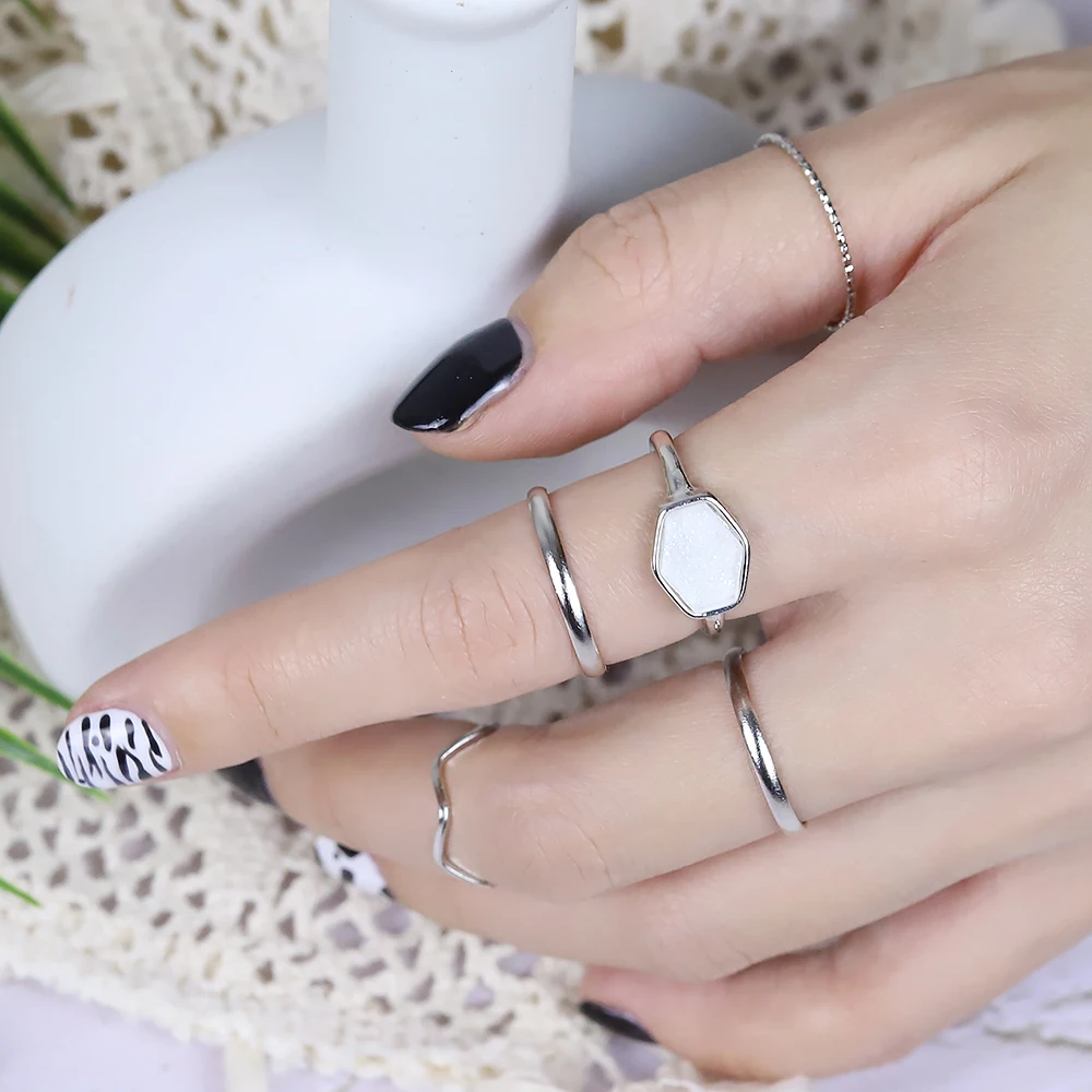 5pcs Ins Niche Design High Sense Suit Ring Female Element Geometric Fashion Simple Personality Index Finger Gothic | Украшения и