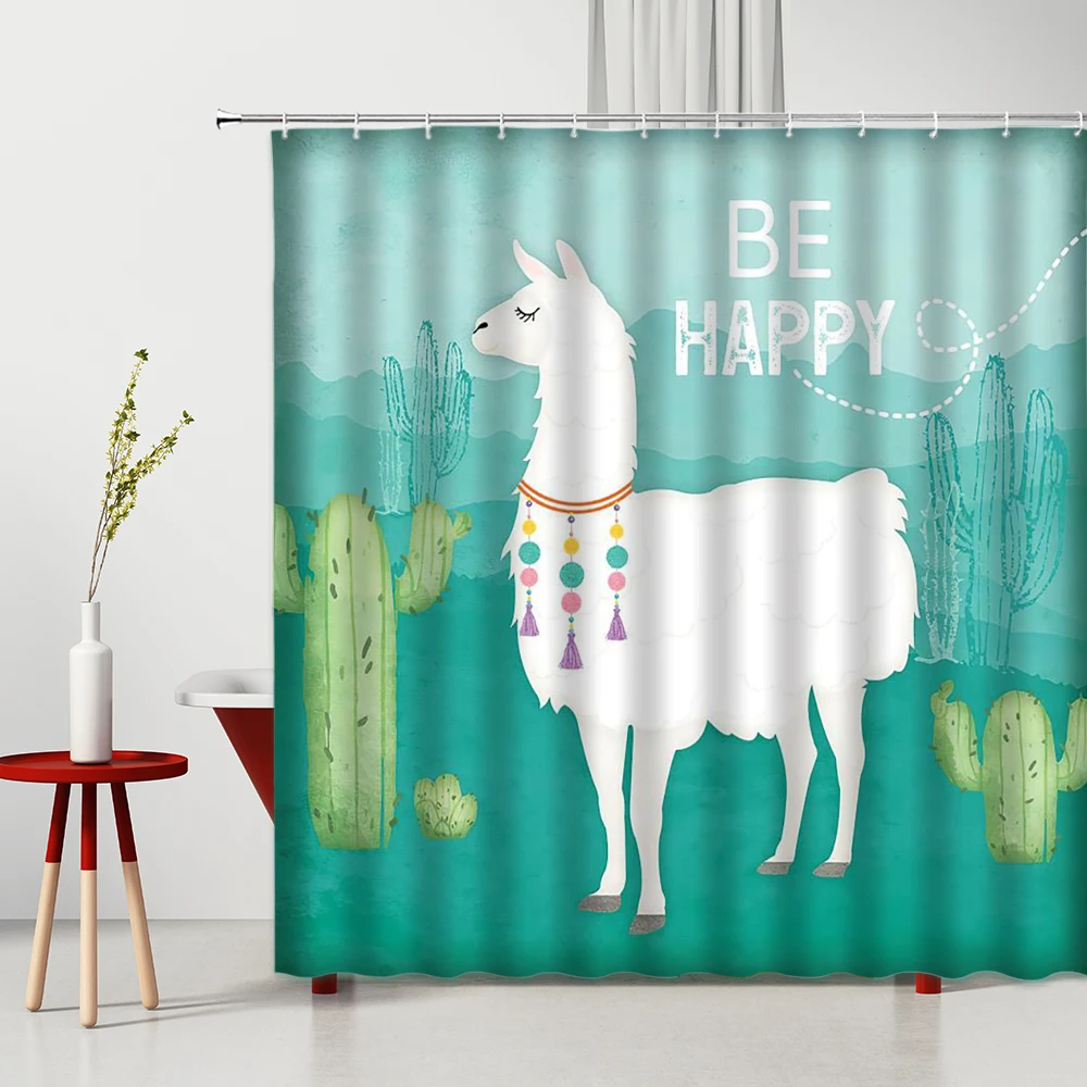 

Shower Curtains Cartoon Alpaca Dinosaur Cute Bathing Pig Child Bathroom Decoration Waterproof Toilet Partition Cloth With Hooks