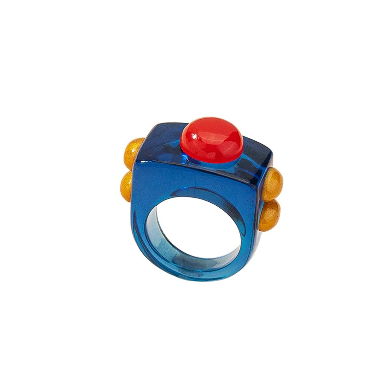 

New Korea Colorful Transparent Acrylic Resin Rings Geometric Square Ring for Women Girls Jewelry Gifts 2021