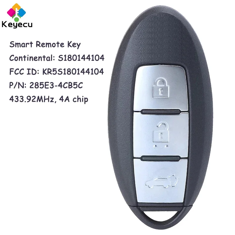 

KEYECU умный дистанционный Автомобильный ключ с 3 кнопками 433,9 МГц 4A чип для Nissan Pulsar Qashqai X-trail 2014 2015 2016 2017 Fob S180144104
