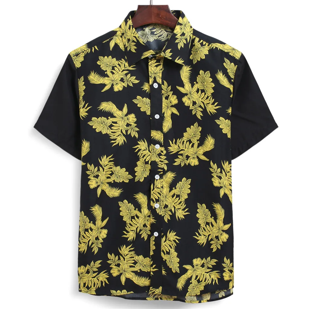 Мужская пляжная рубашка из натурального хлопка свободная гавайская с коротким