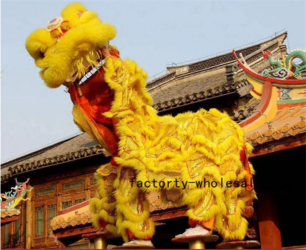 Желтый танец льва талисман костюм Китайский народный искусство шерсть Южная для
