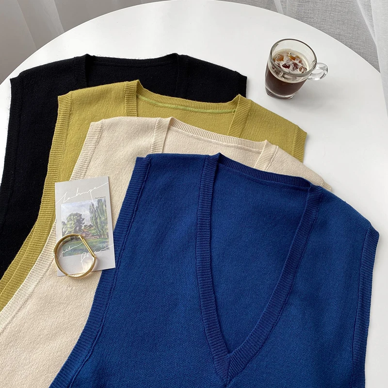 Осенний вязаный женский жилет GOPLUS джемпер в Корейском стиле черный свитер без