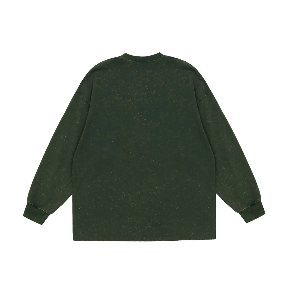 

Alphabet embroidery long sleeve t-shirt men's wash make old hip hop hip hop loose T-shirt