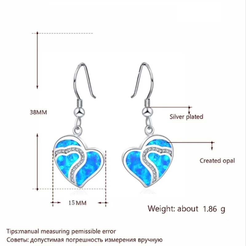 

Fashion women heart-shaped opal pendant earrings party jewelry accessories earrings simple jewelry holiday gifts wholesale