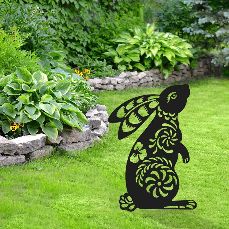 

MLGB силуэт кролика колышка черный кролик садовый колышек Цветочные вырезы кролик двор искусство газон открытый патио домашний сад Декор