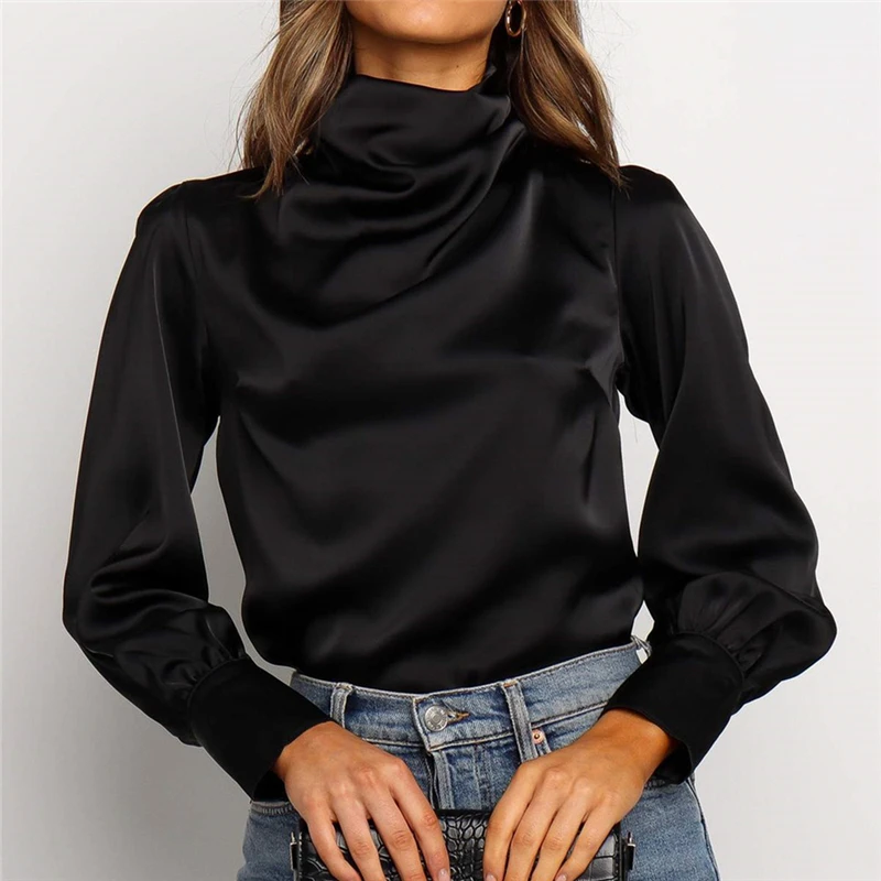 2019 Модные Женские однотонные элегантные топы с черепахой облегающие блузки