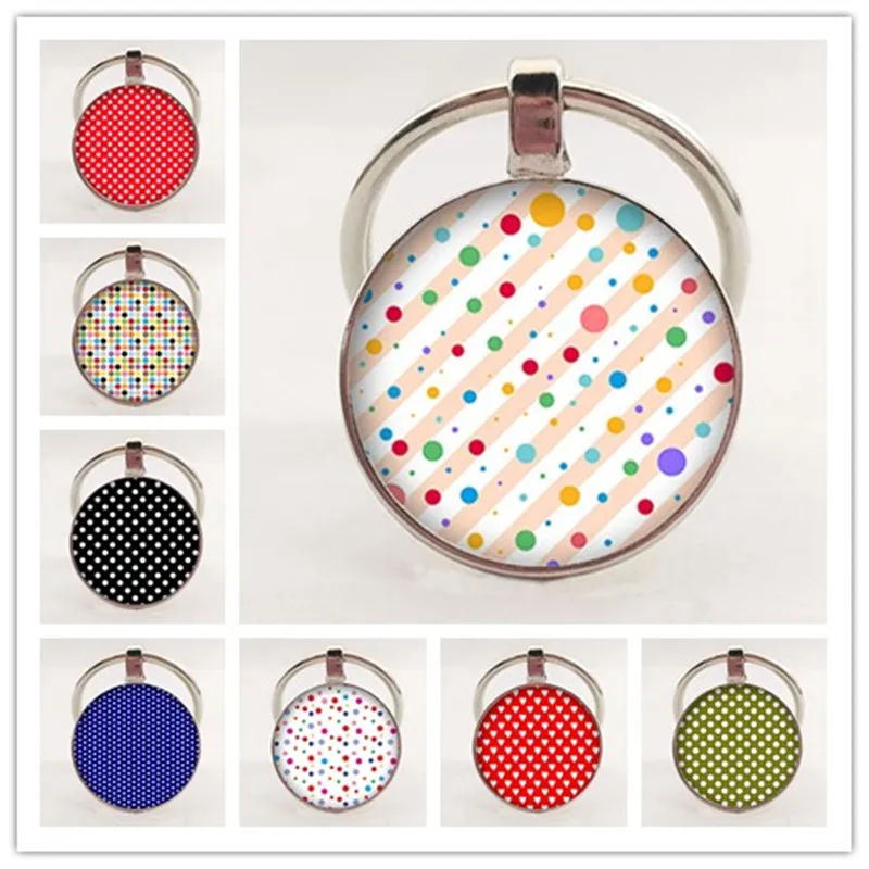 Брелок для ключей сделай сам с круглым узором в точку очаровательный стеклянный