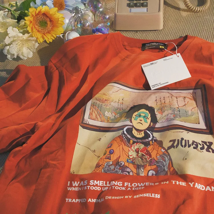 

Хлопковая Винтажная футболка в стиле аниме, летняя женская футболка в стиле Харадзюку с коротким рукавом, свободная футболка с принтом манг...