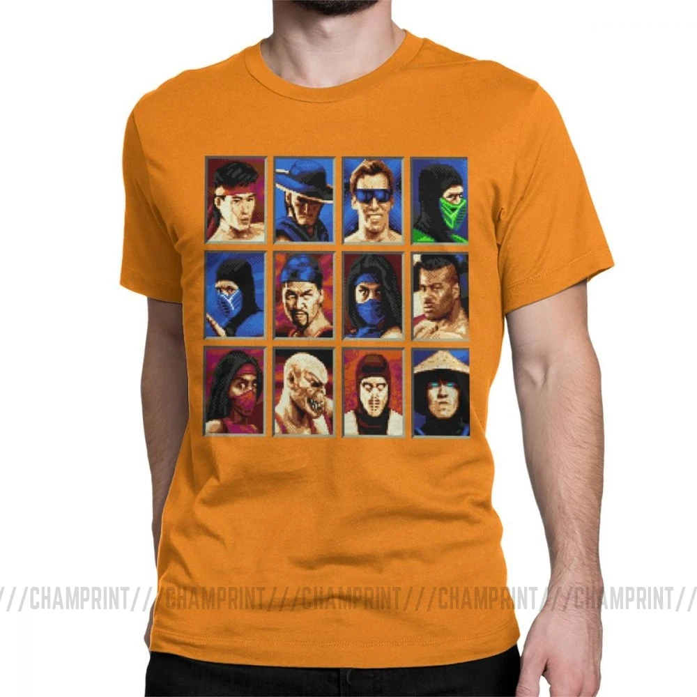 Винтажные футболки Mortal Kombat II Genesis Character выберите 16 Bit футболка Ретро геймер Коллаж футболки мужская хлопковая одежда для вечеринки - Цвет: Оранжевый