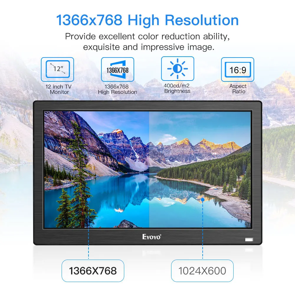 Eyoyo EM12T 12 дюймовый монитор компьютерного ТВ HD 1366x768 IPS экран ПК CCTV камера