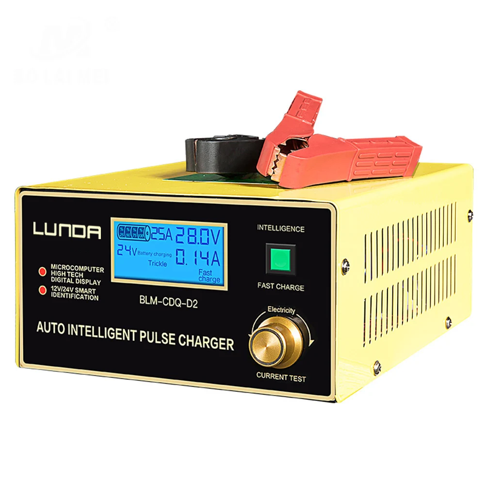 Английский ЖК-дисплей 600W 25A умный автоматический 12 V/24 V автомобиль хранения Батарея Зарядное устройство 200AH интеллигентая(ый) ремонт импульса для свинцово-кислотных батарей