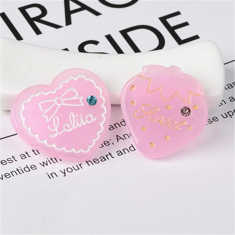 

10Pcs/lot Pink Strawberry Heart Shape Resin Cabochon Flat back Kids Hair Bows Center DIY Embellishments for Scrapbooking Craft