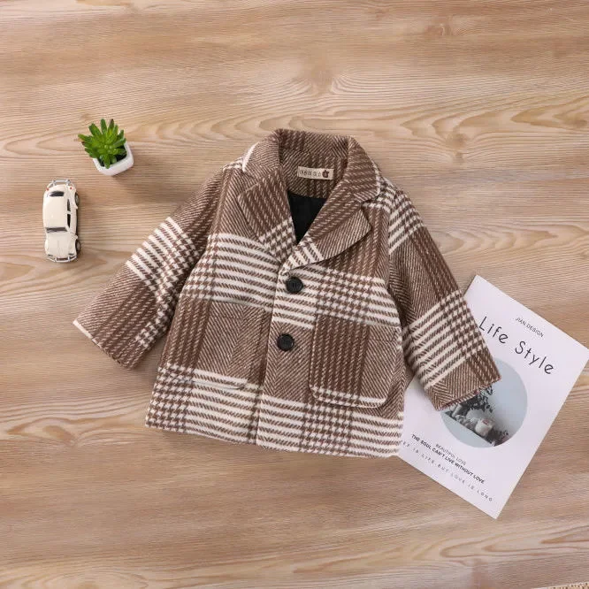 Однотонное шерстяное пальто в британском стиле для мальчиков и девочек детское