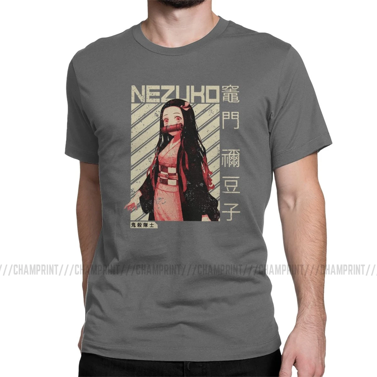 Demon Slayer Nezuko Kimetsu No Yaiba аниме футболка для мужчин креативная хлопковая футболка футболки с коротким рукавом топы с принтом - Цвет: Темно-серый