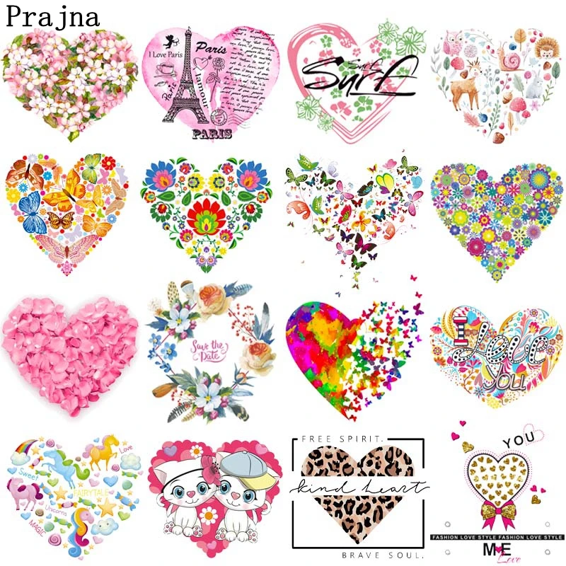 

Love Heart Flower Stickers Iron-on Transfers For Clothing DIY Butterfly Applique Heat Transfer Thermal Stickers On Clothes Print
