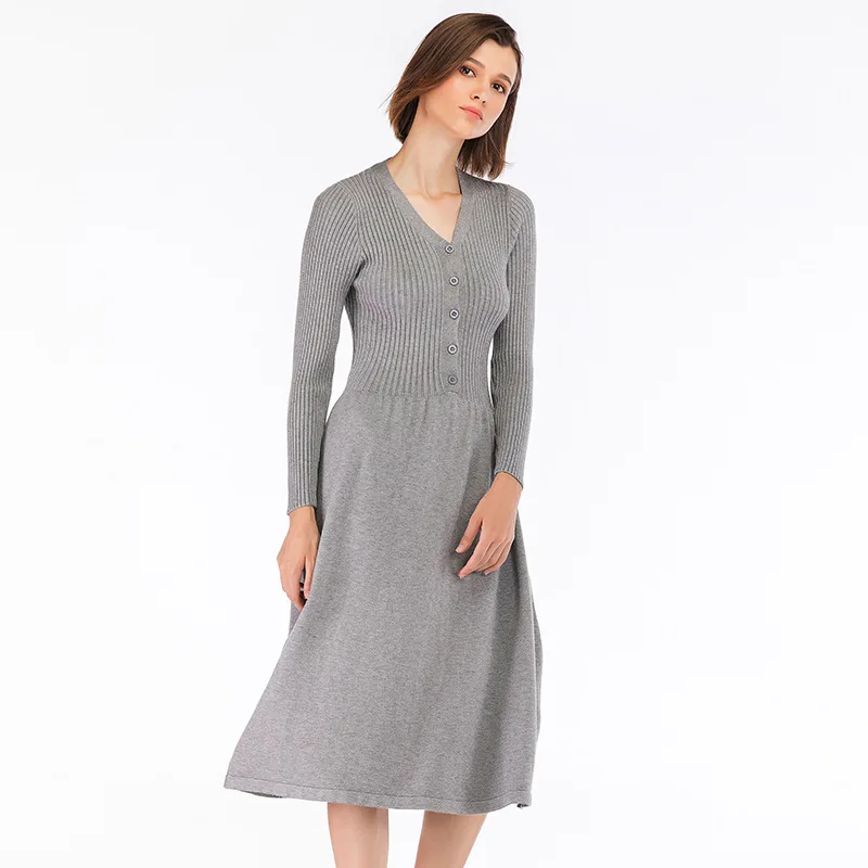 Женское трикотажное платье-свитер хлопковое платье с высокой талией для