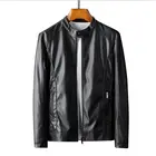 Мужская кожаная куртка, новинка 2022, кожаная мужская куртка, весна и осень, короткая приталенная мотоциклетная мужская кожаная одежда, Черная