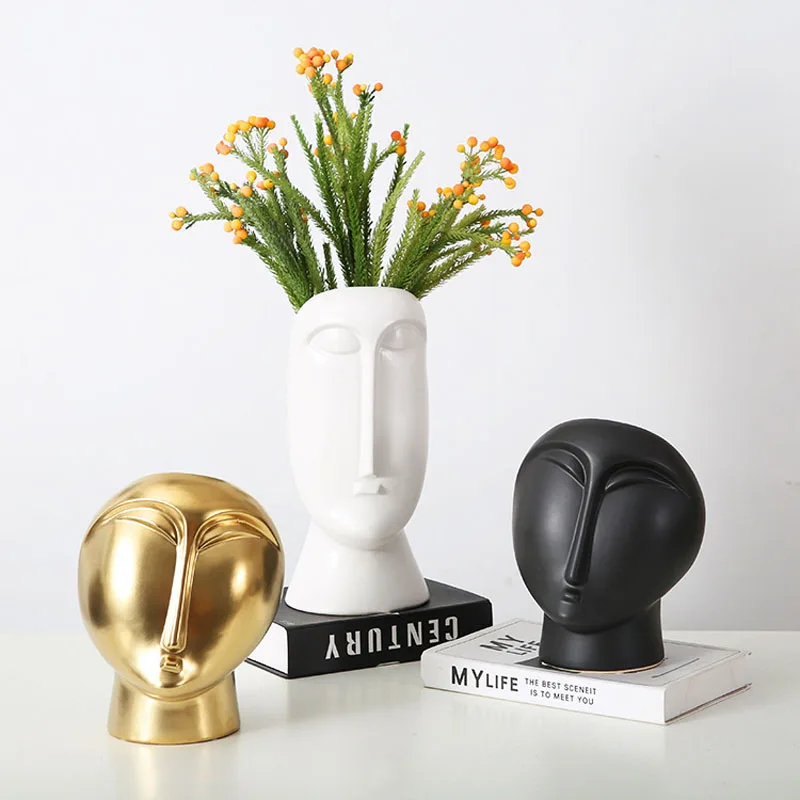 

Nordic art human face vase creative ceramic statue decoration modern home decoration living room decoration dried flower vase