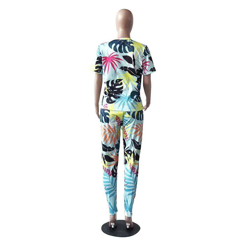 Уникальный принт с коротким рукавом женские комплекты круглым вырезом летний