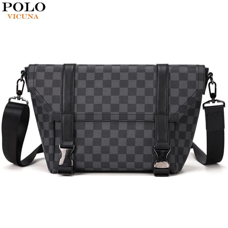 VICUNA POLO брендовые клетчатые кожаные сумки-мессенджеры для мужчин сумки через