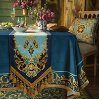 heavy tassel blue gold table runner velvet sun god apollo print home decor for wedding party banquet decoration 40x250cm