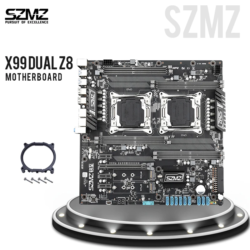 Günstig SZMZ X99 Dual D8 CPU Motherboard 8 Kanal Mit Dual Prozessor Xeon LGA 2011-3 E5 V3 V4 DDR4 RECC 256GB RAM NVME M.2 SATA 3,0