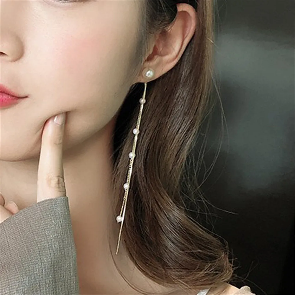 

1pair small pearl earrings wild temperament personality long sweet girl tassel earrings jewelry accessories Valentine's day gift