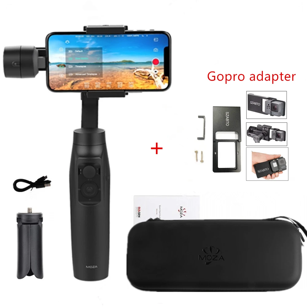 Moza Mini-Mi Vlog 3-Axis смартфон Беспроводной зарядки шарнирный стабилизатор для камеры для iPhone 11/X/8 huawei samsung Galaxy Playload: 300 г - Цвет: MI Gopro Adapter
